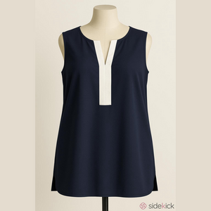 Tank Blouse Navy and White Blouse sleeveless Size L ELLEN TRACY